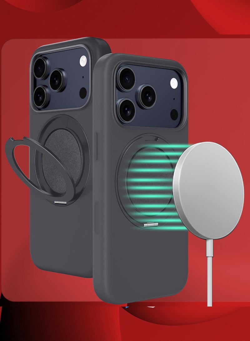 MARGOUN Magnetic 360° Stand Silicone Case Cover for Apple iPhone 17 Pro Max -Soft Liquid Silicone Cozy Grip - Full Camera Protection - Non-Slip Phone Case MagSafe Magnetic Stand Holder - Dark Grey - Image 5