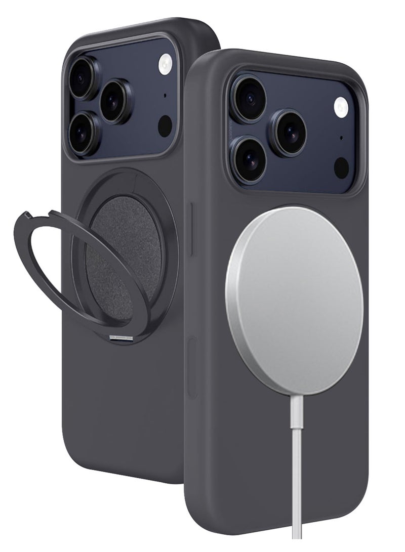 MARGOUN Magnetic 360° Stand Silicone Case Cover for Apple iPhone 17 Pro Max -Soft Liquid Silicone Cozy Grip - Full Camera Protection - Non-Slip Phone Case MagSafe Magnetic Stand Holder - Dark Grey - Image 4