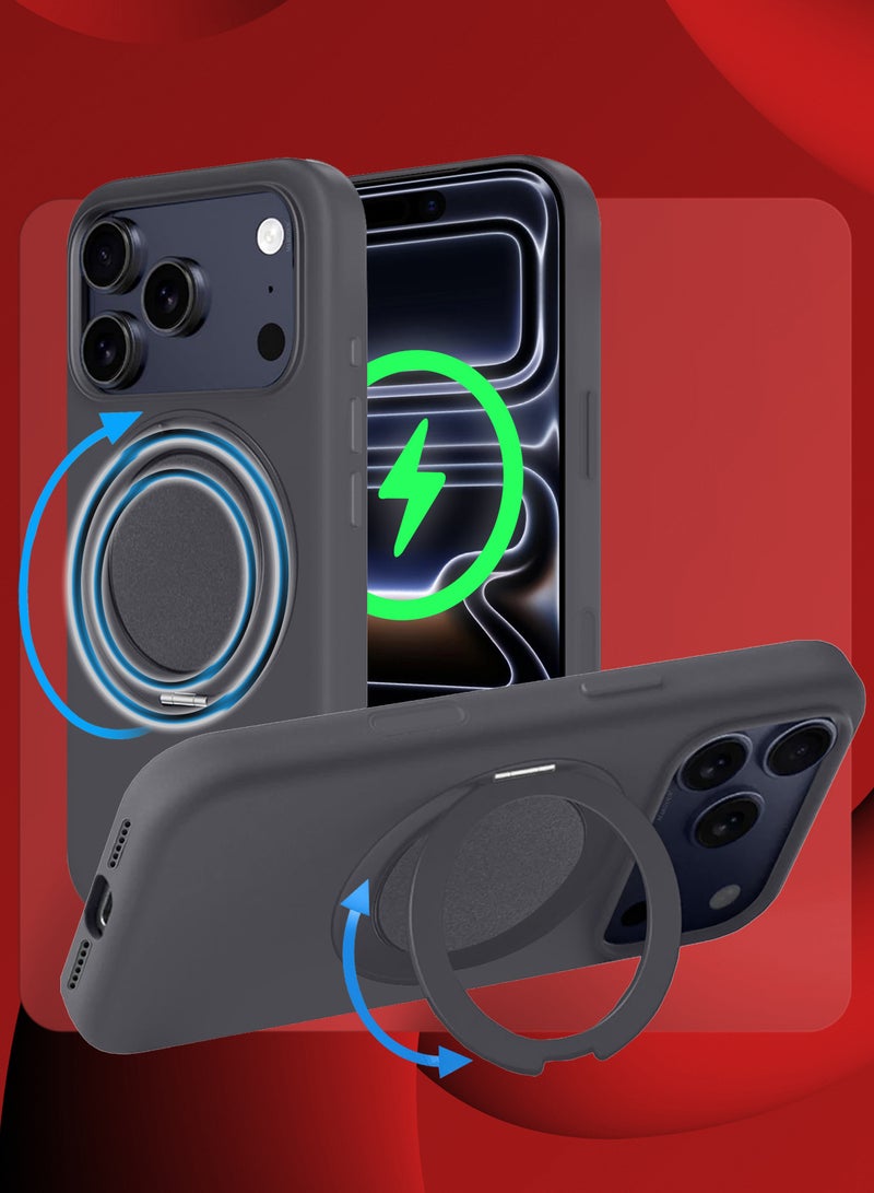 MARGOUN Magnetic 360° Stand Silicone Case Cover for Apple iPhone 17 Pro Max -Soft Liquid Silicone Cozy Grip - Full Camera Protection - Non-Slip Phone Case MagSafe Magnetic Stand Holder - Dark Grey - Image 2