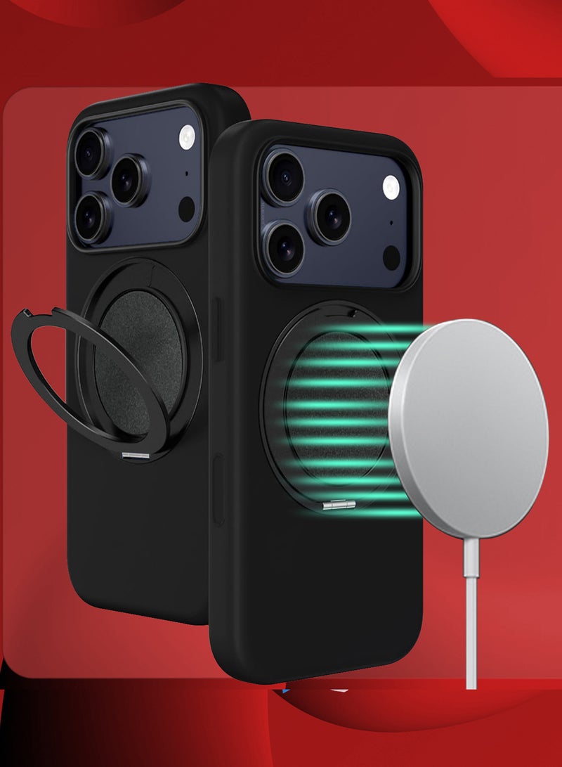 MARGOUN Magnetic 360° Stand Silicone Case Cover for Apple iPhone 17 Pro Max -Soft Liquid Silicone Cozy Grip - Full Camera Protection - Non-Slip Phone Case MagSafe Magnetic Stand Holder Black - Image 5