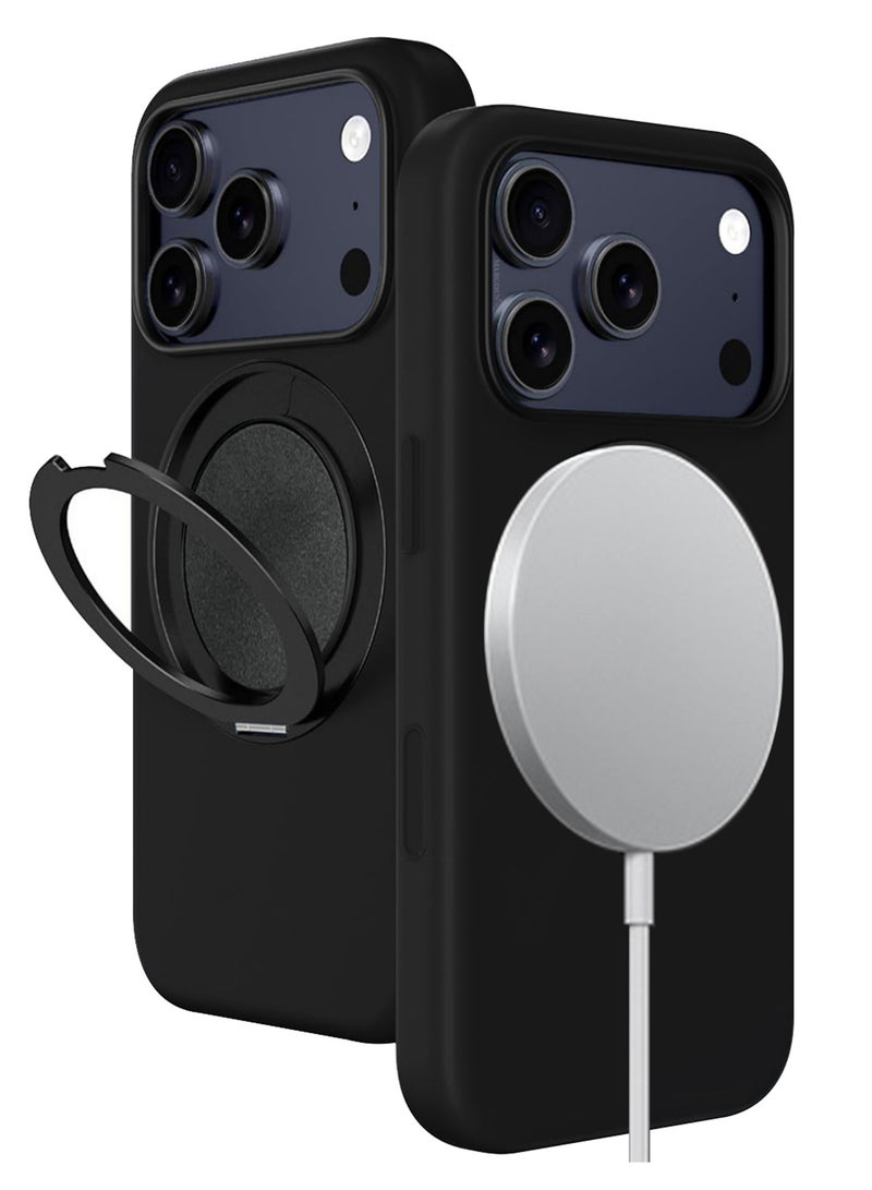 MARGOUN Magnetic 360° Stand Silicone Case Cover for Apple iPhone 17 Pro Max -Soft Liquid Silicone Cozy Grip - Full Camera Protection - Non-Slip Phone Case MagSafe Magnetic Stand Holder Black - Image 4