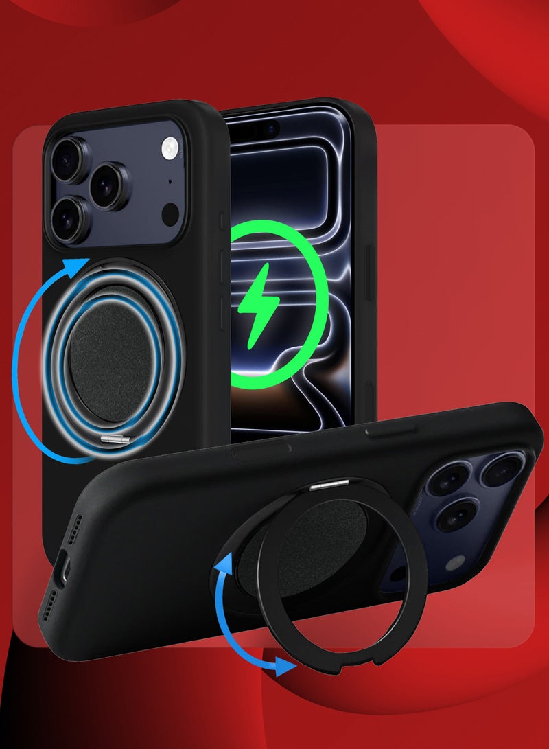 MARGOUN Magnetic 360° Stand Silicone Case Cover for Apple iPhone 17 Pro Max -Soft Liquid Silicone Cozy Grip - Full Camera Protection - Non-Slip Phone Case MagSafe Magnetic Stand Holder Black - Image 2