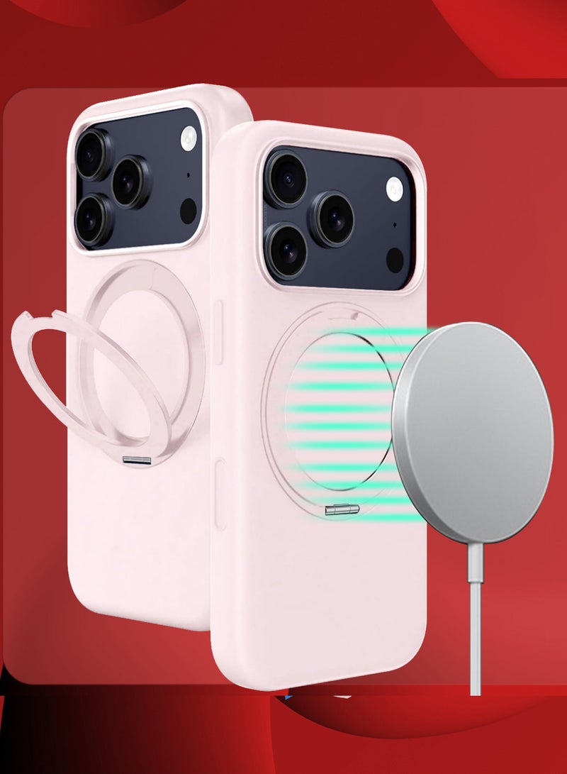MARGOUN Magnetic 360° Stand Silicone Case Cover for Apple iPhone 17 Pro Max -Soft Liquid Silicone Cozy Grip - Full Camera Protection - Non-Slip Phone Case MagSafe Magnetic Stand Holder - Pink - Image 5