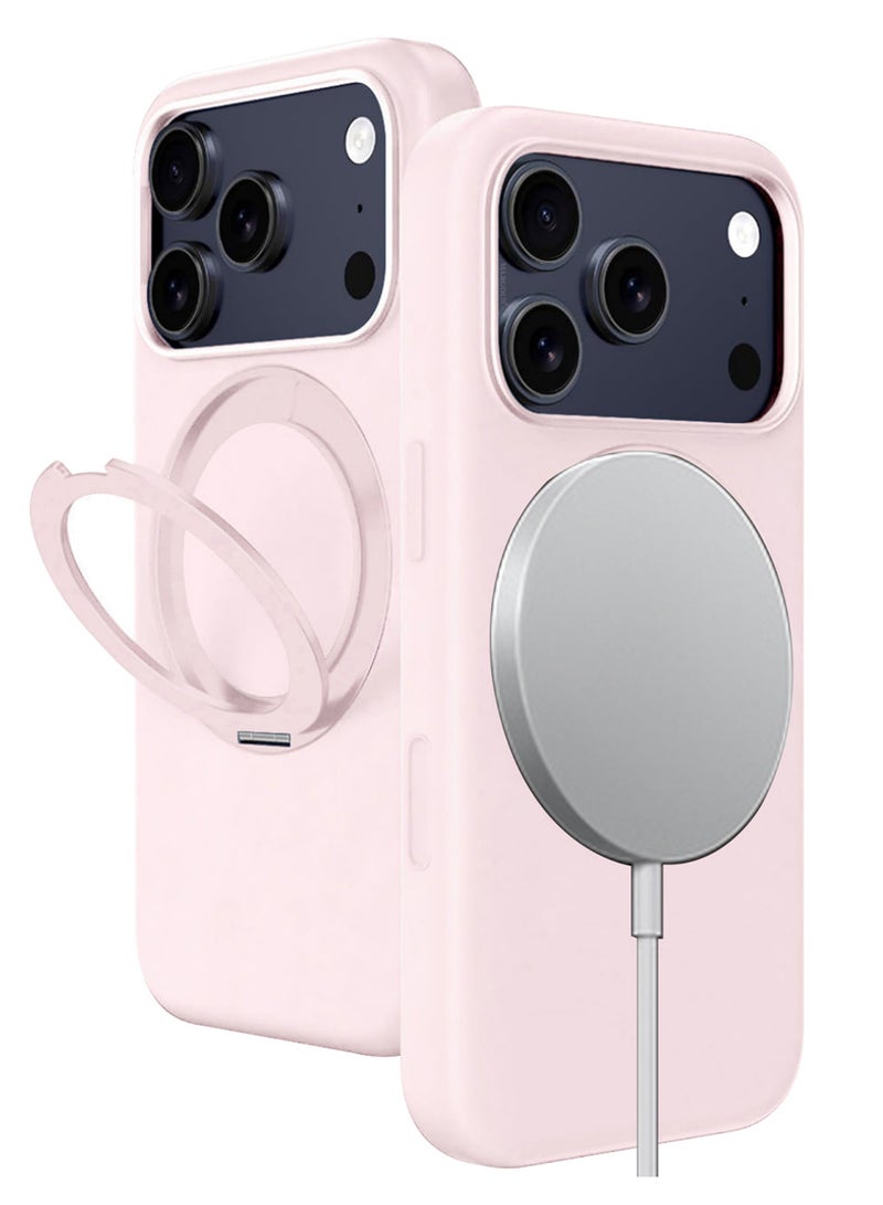 MARGOUN Magnetic 360° Stand Silicone Case Cover for Apple iPhone 17 Pro Max -Soft Liquid Silicone Cozy Grip - Full Camera Protection - Non-Slip Phone Case MagSafe Magnetic Stand Holder - Pink - Image 4