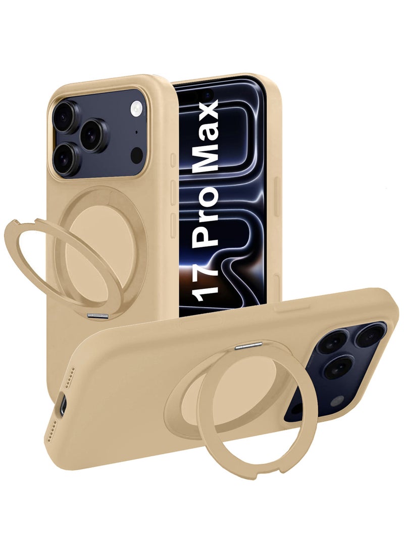 MARGOUN Magnetic 360° Stand Silicone Case Cover for Apple iPhone 17 Pro Max -Soft Liquid Silicone Cozy Grip - Full Camera Protection - Non-Slip Phone Case MagSafe Magnetic Stand Holder - Desert Titanium - Image 1