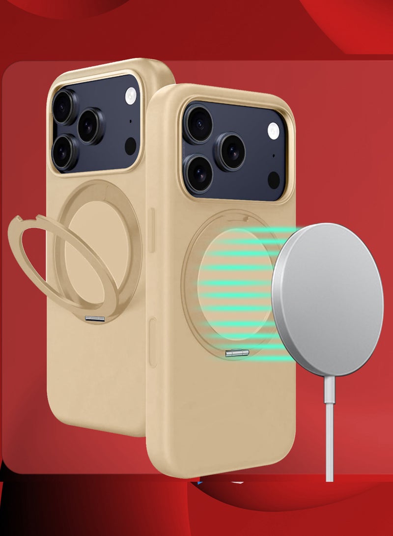 MARGOUN Magnetic 360° Stand Silicone Case Cover for Apple iPhone 17 Pro Max -Soft Liquid Silicone Cozy Grip - Full Camera Protection - Non-Slip Phone Case MagSafe Magnetic Stand Holder - Desert Titanium - Image 4