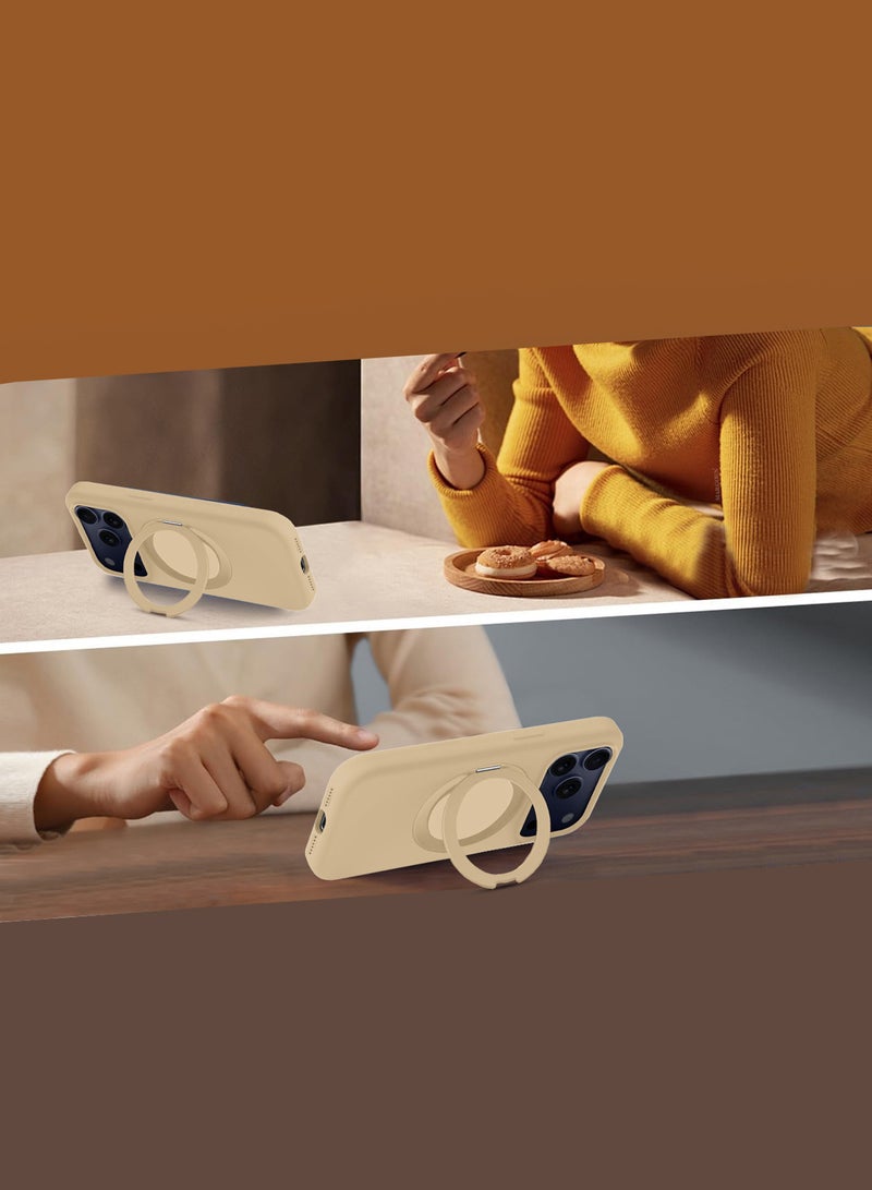 MARGOUN Magnetic 360° Stand Silicone Case Cover for Apple iPhone 17 Pro Max -Soft Liquid Silicone Cozy Grip - Full Camera Protection - Non-Slip Phone Case MagSafe Magnetic Stand Holder - Desert Titanium - Image 3