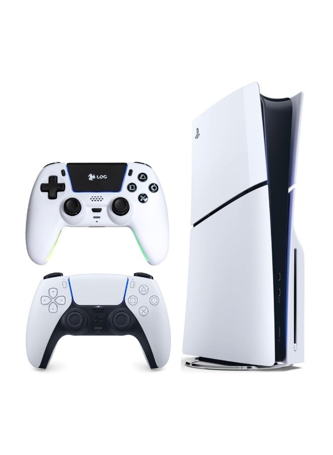 Sony PlayStation 5 Slim Disc Console (KSA Version) With Extra LOG PS5 Controller - White - Image 1