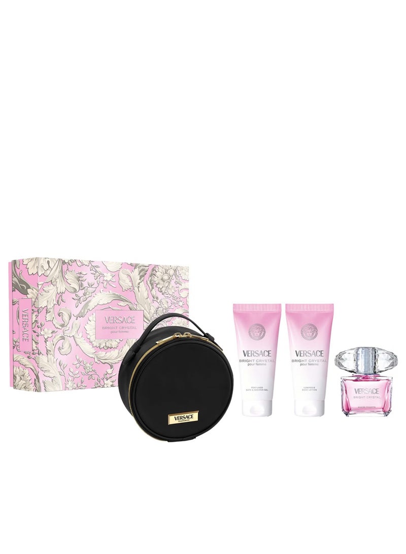 فيرزاتشي عطر فيرساتشي برايت كريستال أو دو تواليت 90 مل + لوشن للجسم 100 مل + جل استحمام 100 مل + مجموعة حقيبة مكياج