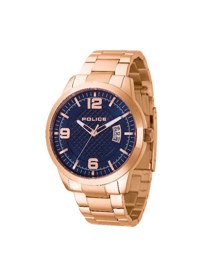 POLICE Men's Helix Men's Blue Dial Rose Gold Stainless Steel Strap Analog Watch 44mm