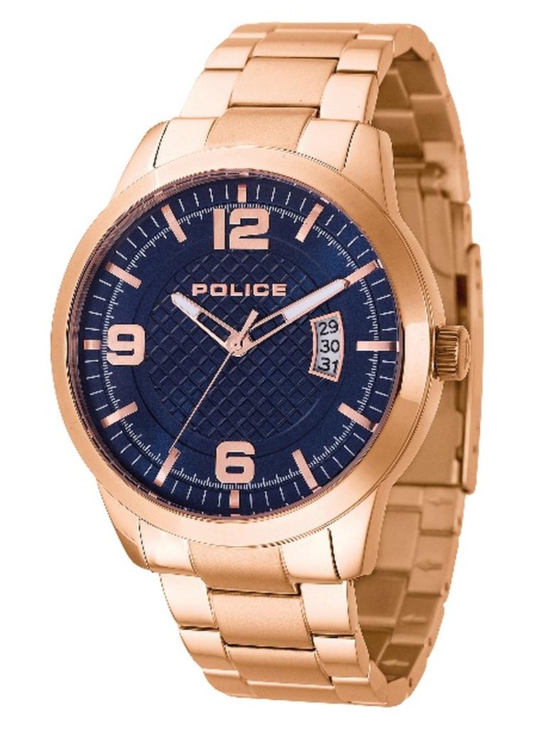 بوليس ساعة هليكس للرجال بقرص أزرق وحزام من الفولاذ المقاوم للصدأ باللون الوردي 44 مم