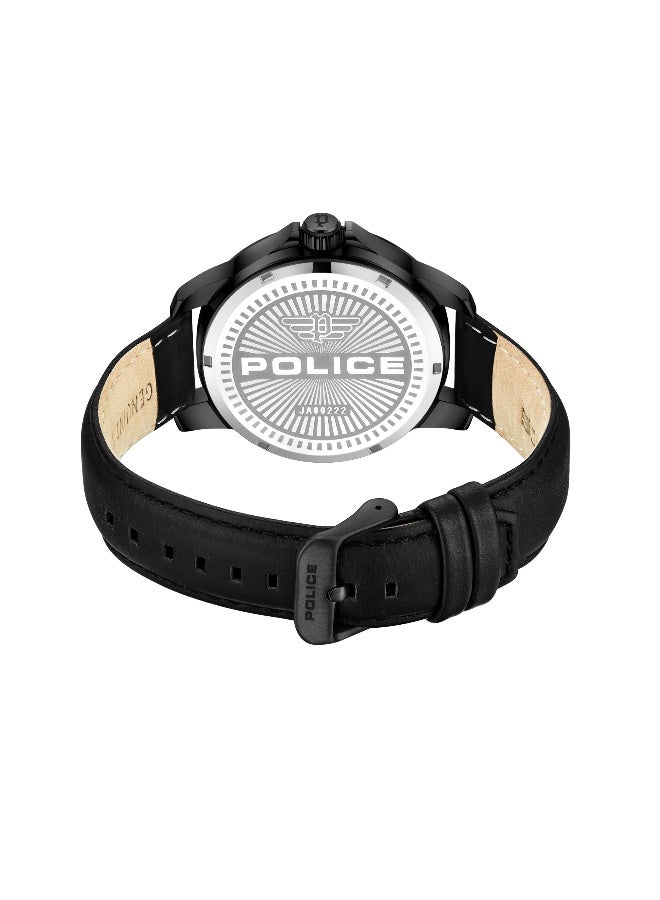 بوليس ساعة مونسور للرجال بقرص أسود وحزام جلد طبيعي أسود تناظري 44 مم - Image 3