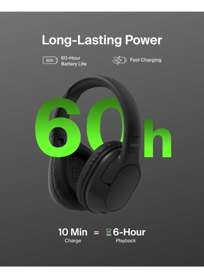 belkin SoundForm Surround | OverEar Wireless Headphone, High Audio & Call Quality, Bluetooth 5.4, 60Hrs Battery Life, USB-C Fast Charging, Multi-Point, Comfortable, Adjustable, Foldable Black - Image 2