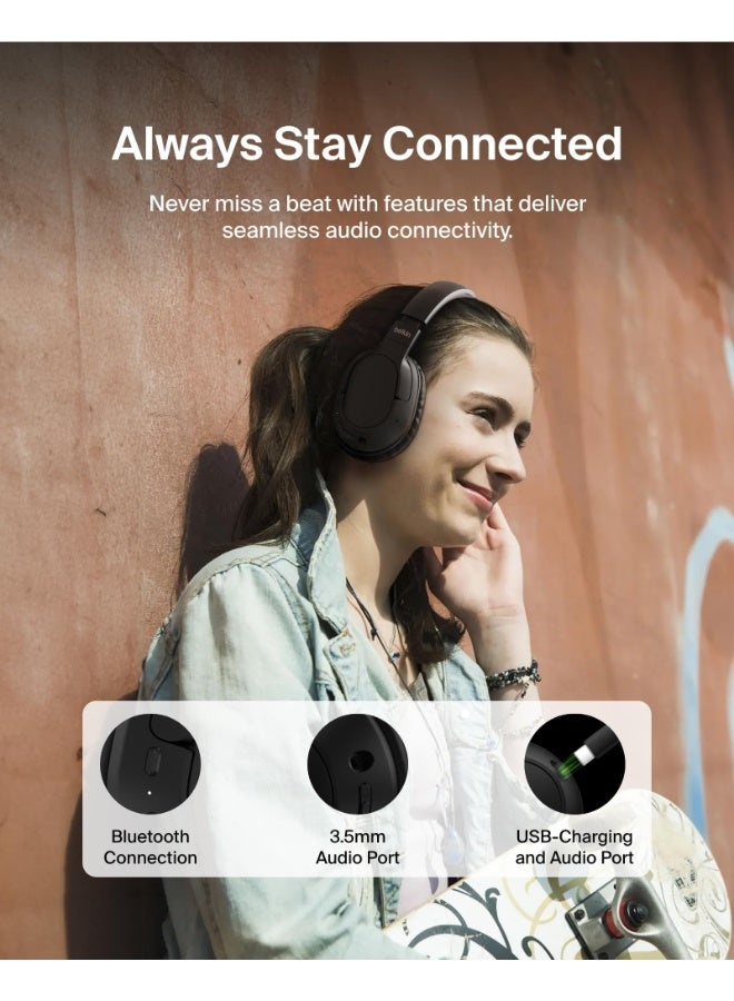 belkin SoundForm Surround | OverEar Wireless Headphone, High Audio & Call Quality, Bluetooth 5.4, 60Hrs Battery Life, USB-C Fast Charging, Multi-Point, Comfortable, Adjustable, Foldable Black - Image 5