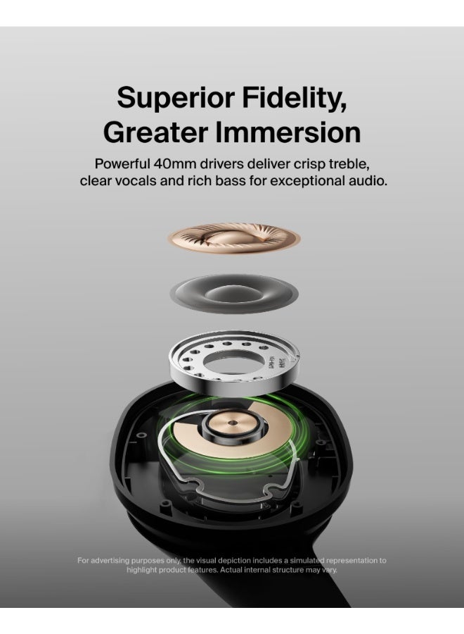 belkin SoundForm Surround | OverEar Wireless Headphone, High Audio & Call Quality, Bluetooth 5.4, 60Hrs Battery Life, USB-C Fast Charging, Multi-Point, Comfortable, Adjustable, Foldable Black - Image 4