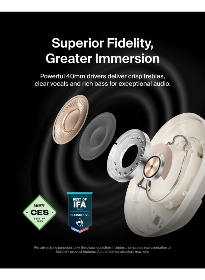 بيلكين SoundForm Isolate | سماعات رأس فوق الأذن عالية الجودة مع إلغاء الضوضاء النشط، بلوتوث 5.4، عمر بطارية 60 ساعة، شحن سريع USB-C، متعددة النقاط، مريحة، قابلة للتعديل، قابلة للطي - Image 2