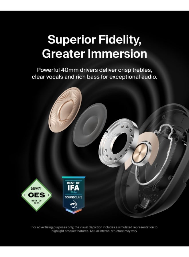 بيلكين SoundForm Isolate | سماعات رأس فوق الأذن عالية الجودة مع إلغاء الضوضاء النشط، بلوتوث 5.4، عمر بطارية 60 ساعة، شحن سريع USB-C، متعددة النقاط، مريحة، قابلة للتعديل، قابلة للطي - Image 2