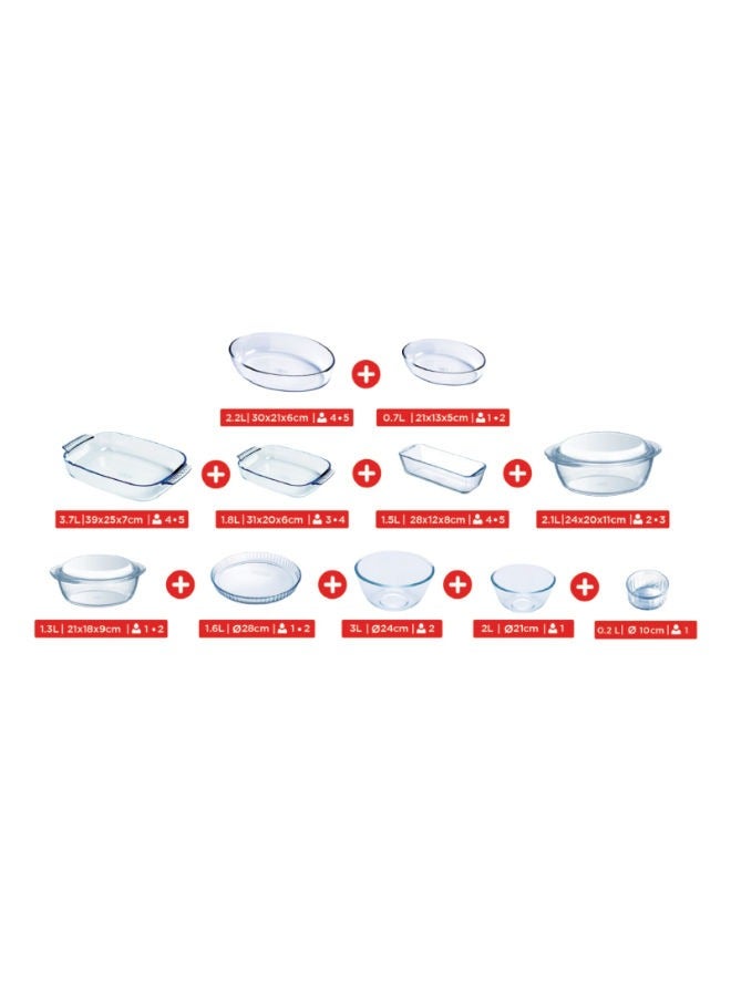 بيريكس Set of 13, 2 Casseroles with Handles, 4 Roasters, 5 Rect. Dish clear