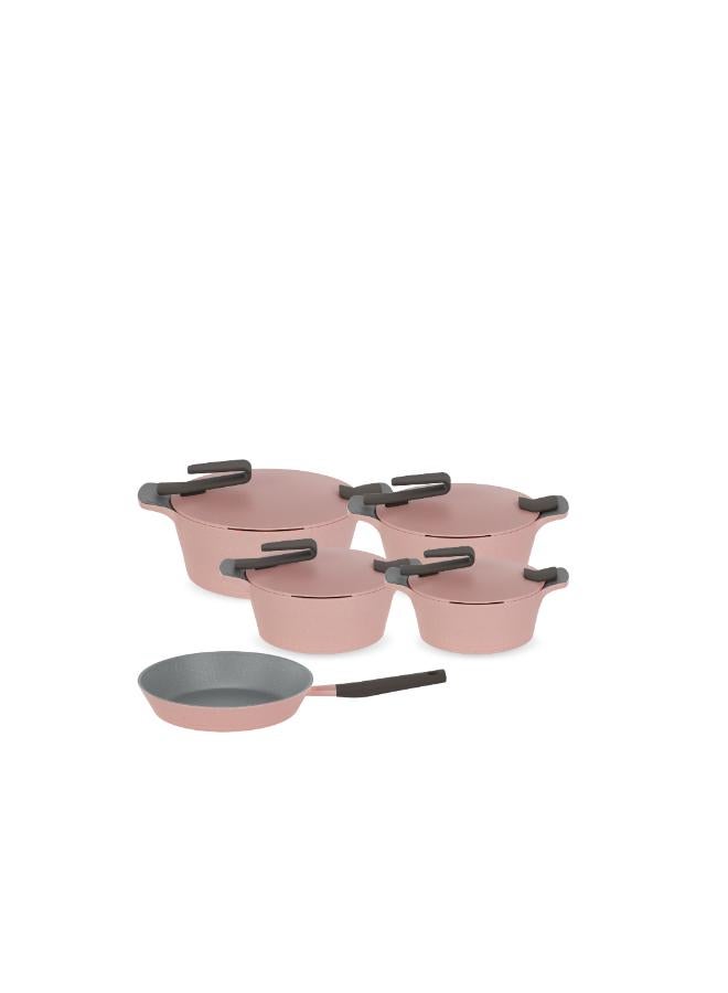 PYREX Pack Of 9 Granite Cookware Set 4 Pots (18-22-26-30) + 26 Frying Pan cm-Rose Artisan Rose Artisan 4 Pots (18-22-26-30) + 26 Frying Pancm - Image 1