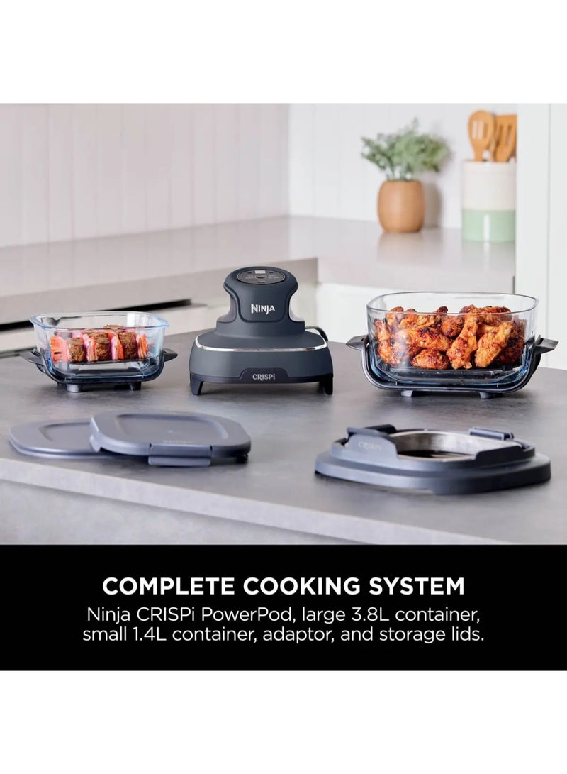 نينجا نظام طهي قلاية هوائية زجاجية محمولة 4 في 1 من نينجا كريسبى، 1500 واط، حاويات زجاجية سعة 1.4 لتر و 3.8 لتر مع أغطية تخزين، رمادي فضائي، FN101MEGY، ضمان لمدة سنتين - Image 3