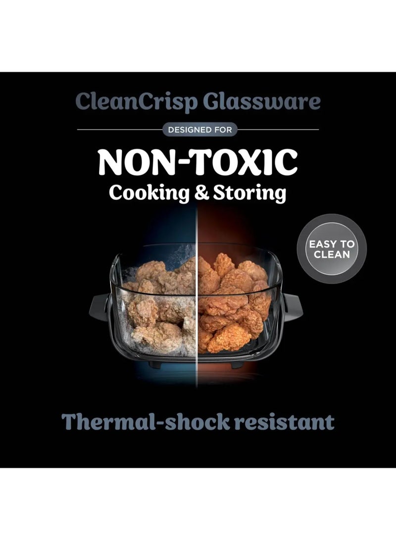 نينجا نظام طهي قلاية هوائية زجاجية محمولة 4 في 1 من نينجا كريسبى، 1500 واط، حاويات زجاجية سعة 1.4 لتر و 3.8 لتر مع أغطية تخزين، رمادي فضائي، FN101MEGY، ضمان لمدة سنتين - Image 5