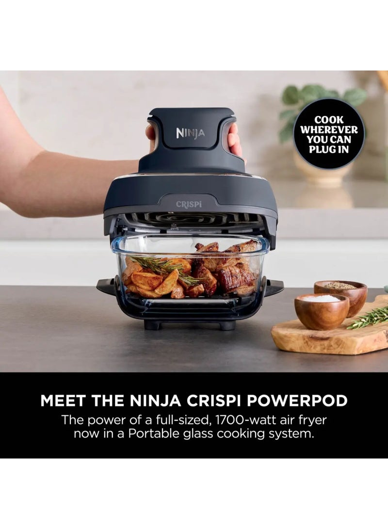 نينجا نظام طهي قلاية هوائية زجاجية محمولة 4 في 1 من نينجا كريسبى، 1500 واط، حاويات زجاجية سعة 1.4 لتر و 3.8 لتر مع أغطية تخزين، رمادي فضائي، FN101MEGY، ضمان لمدة سنتين - Image 2
