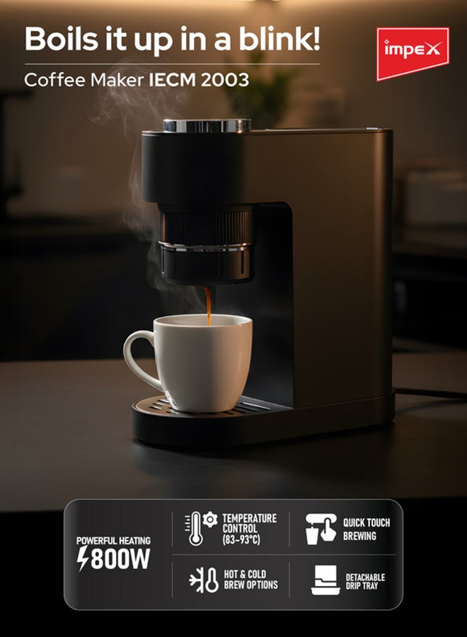 إمبكس صانعة القهوة | آلة قهوة ساخنة وباردة | آلة إسبريسو 800 واط مع ضغط 15 بار | سعة 150 مل مدمجة | شاشة رقمية ذكية، تحضير بلمسة واحدة، إيقاف تلقائي | تحضير دقيق، صينية تنقيط قابلة للإزالة | تسخين سريع | IECM2003 - Image 3