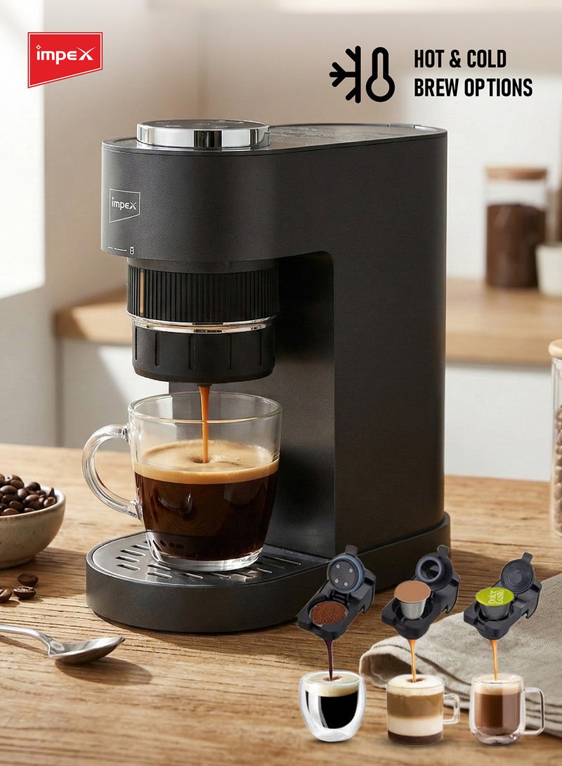 Impex Coffee Maker | Hot & Cold Brew Coffee Machine | 800W Espresso Machine with 15 Bar Pressure | Smart Digital Display, One-Touch Brewing, Auto Shut-Off | Precision Brewing, Removable Drip Tray | Fast Heating | IECM2003 150 ml 800 W IECM2003 Black - Image 1