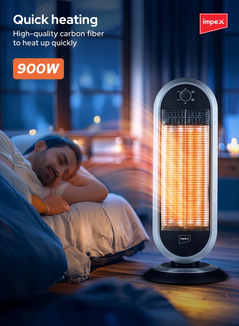 Impex Carbon Fiber Heater | Energy Efficient Room Heater with Twin Carbon Fiber Tubes | Automatic Swing Heater with Tip-Over Protection and Silent Operation | Wide-Angle Heating | Electric Heater for Room, Office, and Indoor | HCB120 900 W HCB120 Black & White - Image 3