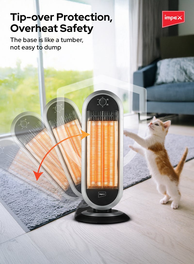 Impex Carbon Fiber Heater | Energy Efficient Room Heater with Twin Carbon Fiber Tubes | Automatic Swing Heater with Tip-Over Protection and Silent Operation | Wide-Angle Heating | Electric Heater for Room, Office, and Indoor | HCB120 900 W HCB120 Black & White - Image 5