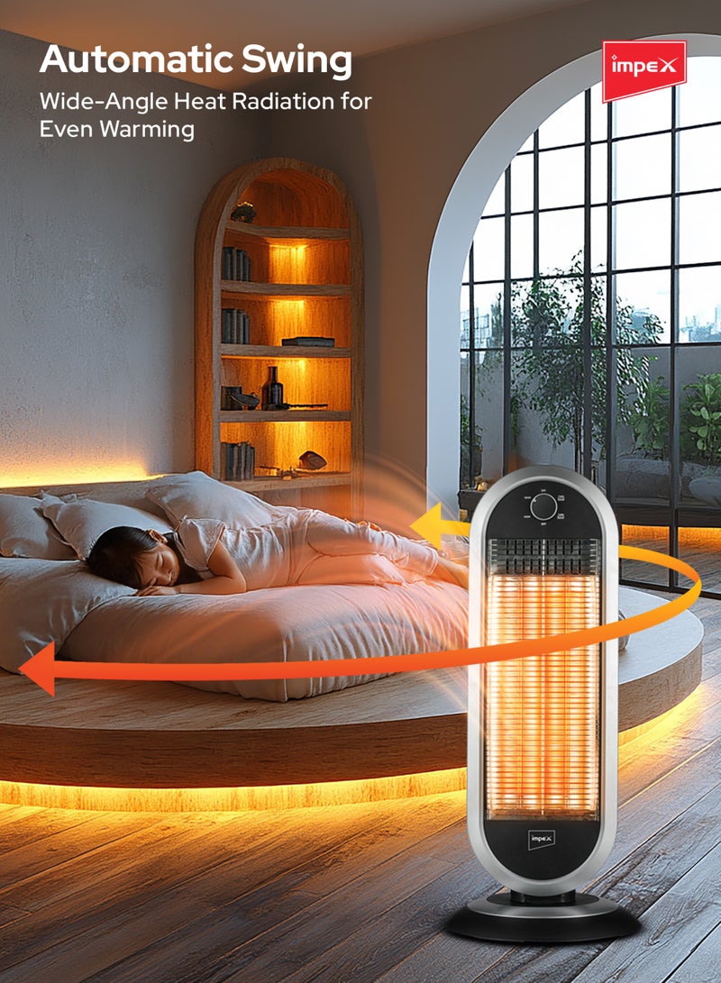 Impex Carbon Fiber Heater | Energy Efficient Room Heater with Twin Carbon Fiber Tubes | Automatic Swing Heater with Tip-Over Protection and Silent Operation | Wide-Angle Heating | Electric Heater for Room, Office, and Indoor | HCB120 900 W HCB120 Black & White - Image 4