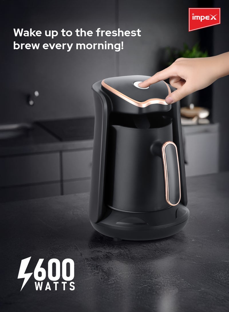 إمبكس صانعة القهوة التركية | تقنية الغلي السريع | سعة 500 مل | إبريق قهوة كهربائي مع إيقاف تلقائي، حماية من الغليان الجاف، مقبض مقاوم للحرارة، قاعدة قابلة للفصل، تشغيل بلمسة واحدة | نظام حماية متعدد | جودة عالية | - Image 3