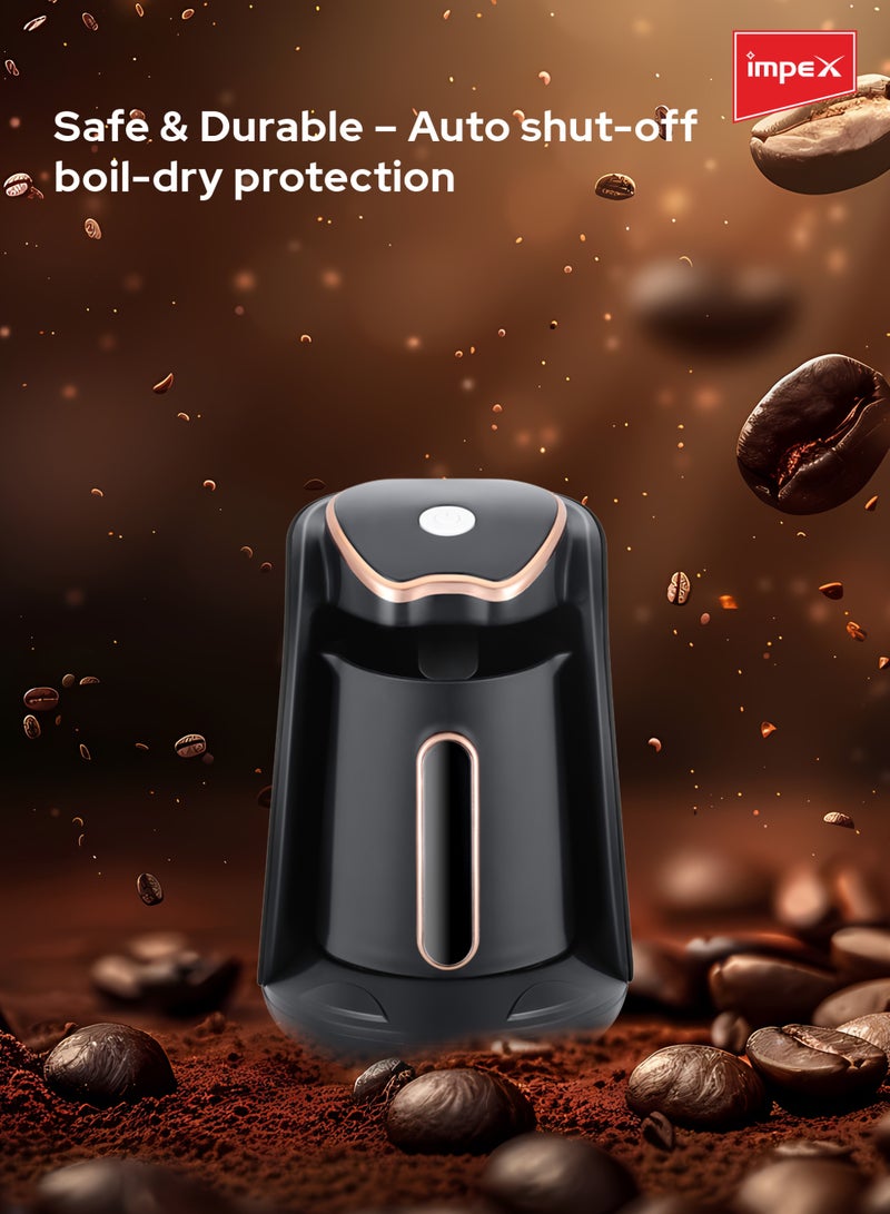 إمبكس صانعة القهوة التركية | تقنية الغلي السريع | سعة 500 مل | إبريق قهوة كهربائي مع إيقاف تلقائي، حماية من الغليان الجاف، مقبض مقاوم للحرارة، قاعدة قابلة للفصل، تشغيل بلمسة واحدة | نظام حماية متعدد | جودة عالية | - Image 4