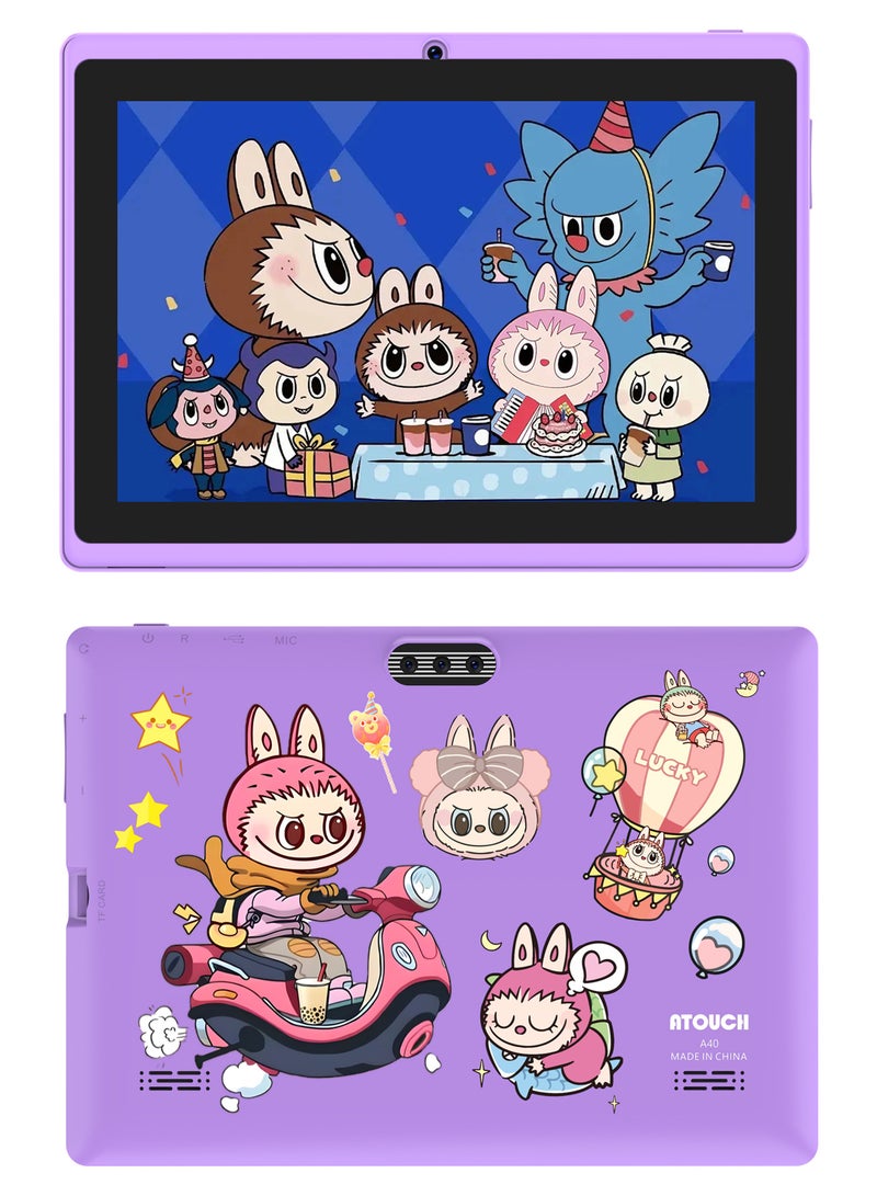 ATOUCH A40 8-Inch Android Kids Tablet 8GB RAM 256GB ROM Wi-Fi Toddler Tab Early Education and Learning Smart Tablet Dual Camera Silicone Case – Purple - Image 2