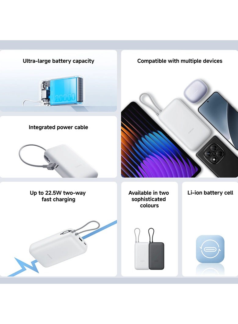 Xiaomi Power Bank Integrated Cable USB-C and USB Ports 20000mAh 22.5W BHR9740GL Gray - Image 5