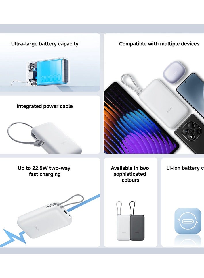 Xiaomi Power Bank Integrated Cable USB-C and USB Ports 20000mAh 22.5W BHR9738GL Light Grey - Image 5