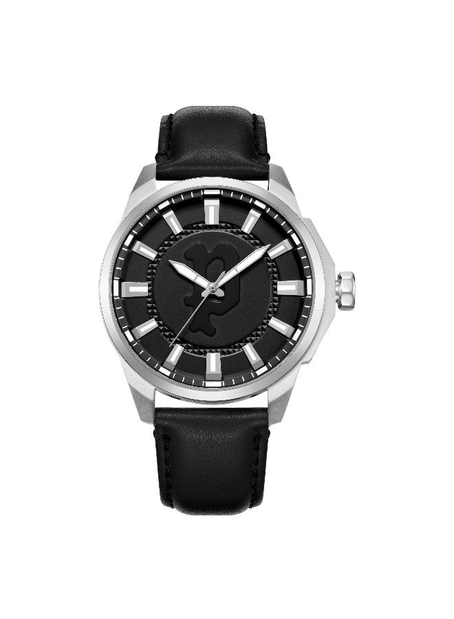 بوليس ساعة أنالوج لاويكا بقرص أسود وحزام جلد أسود - 46 مم - Image 1