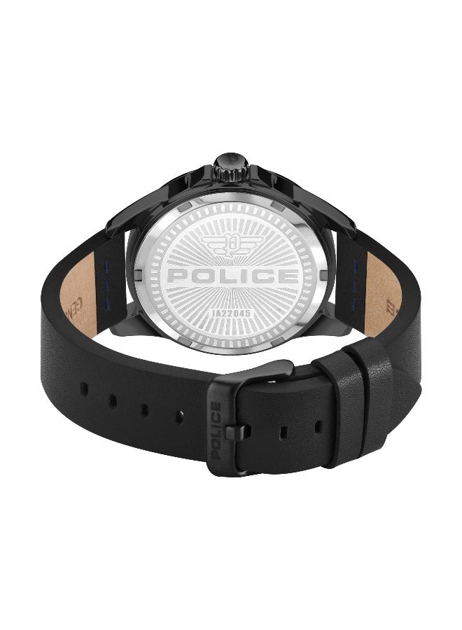بوليس ساعة باروارا ذات القرص الأسود وحزام جلد أسود - 45 مم - Image 2