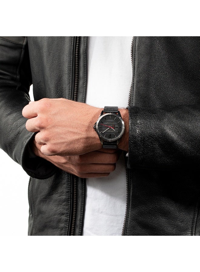 بوليس ساعة باروارا ذات القرص الأسود وحزام جلد أسود - 45 مم - Image 3