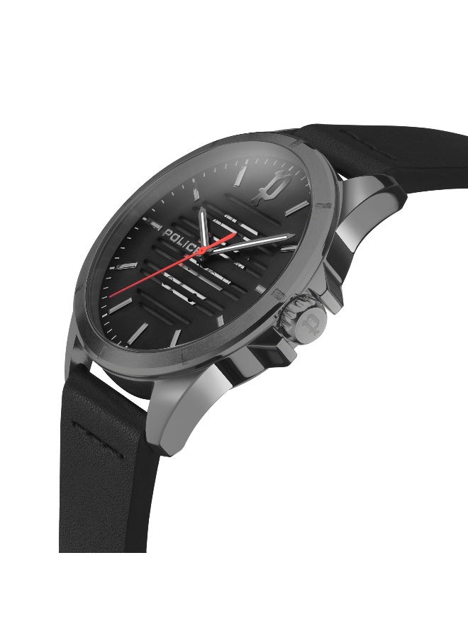 بوليس ساعة باروارا ذات القرص الأسود وحزام جلد أسود - 45 مم - Image 1