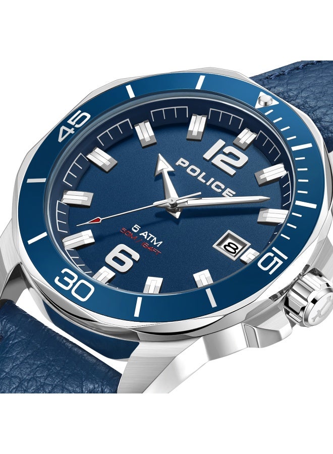 بوليس ساعة أنالوج بقرص أزرق وحزام جلد أزرق من ثورنتون - 43 مم - Image 4