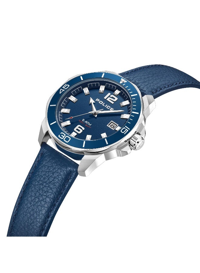 بوليس ساعة أنالوج بقرص أزرق وحزام جلد أزرق من ثورنتون - 43 مم - Image 2