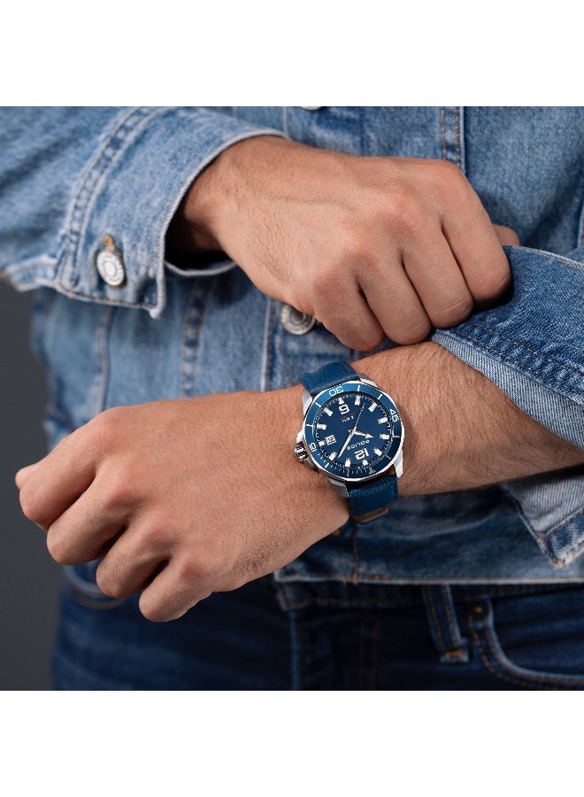 بوليس ساعة أنالوج بقرص أزرق وحزام جلد أزرق من ثورنتون - 43 مم - Image 5