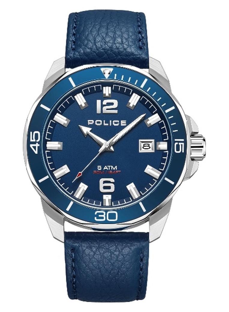 بوليس ساعة أنالوج بقرص أزرق وحزام جلد أزرق من ثورنتون - 43 مم - Image 1