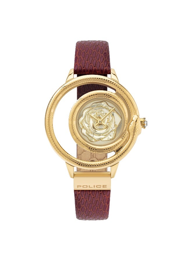 Women's Piha Gold Dial Red Leather Strap Analog Watch - 24mm