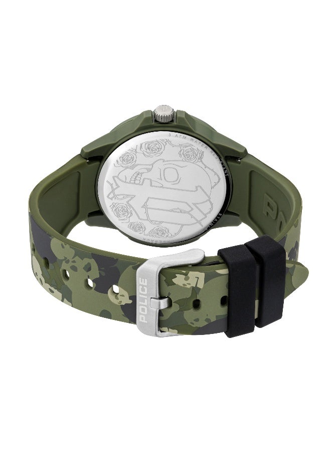 POLICE Sketch Unisex Green Dial Khaki Silicone Strap Analog Watch - 40.7mm - Image 3