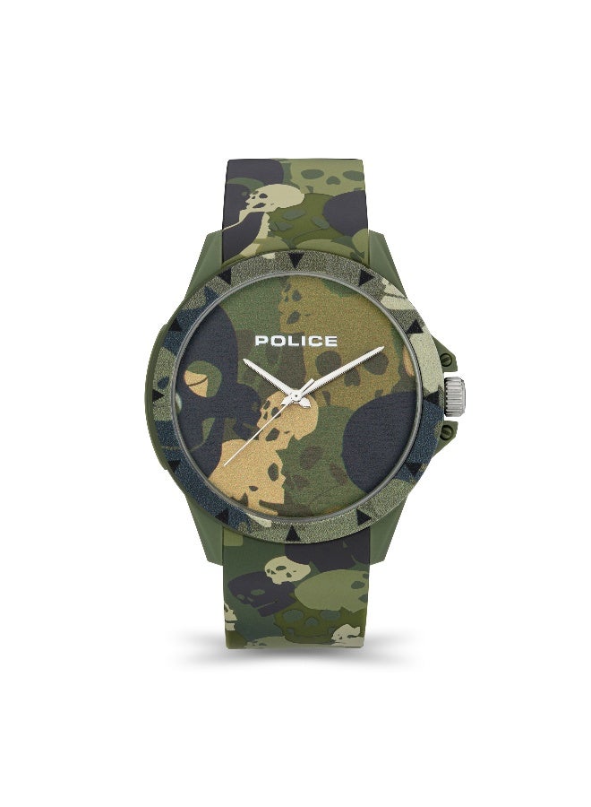 POLICE Sketch Unisex Green Dial Khaki Silicone Strap Analog Watch - 40.7mm - Image 1