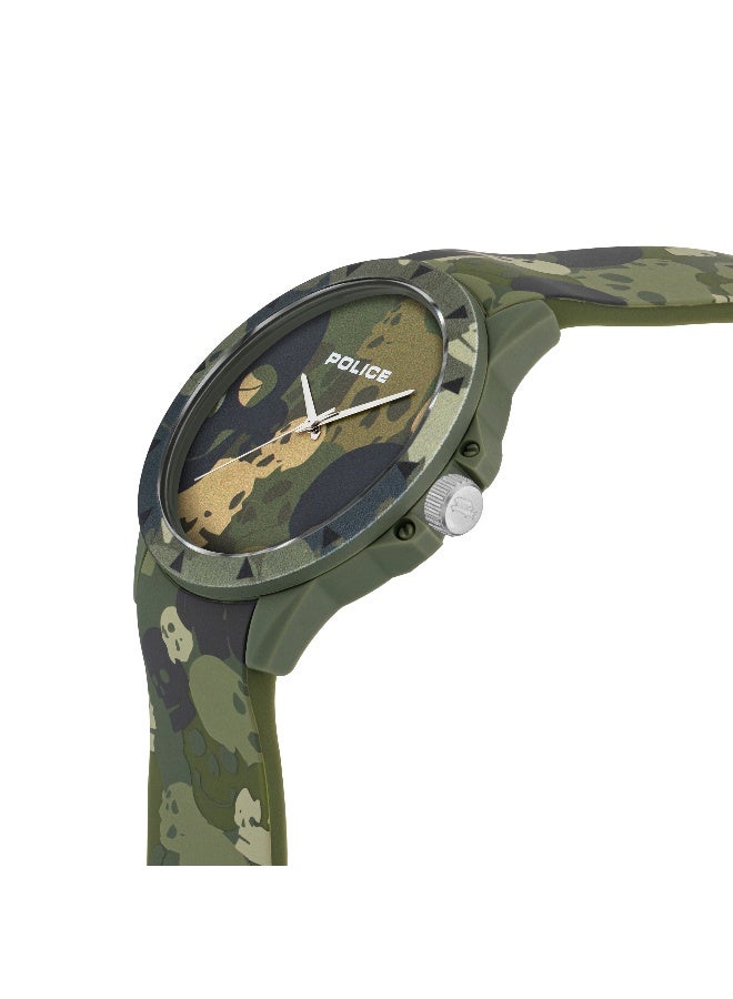 POLICE Sketch Unisex Green Dial Khaki Silicone Strap Analog Watch - 40.7mm - Image 2