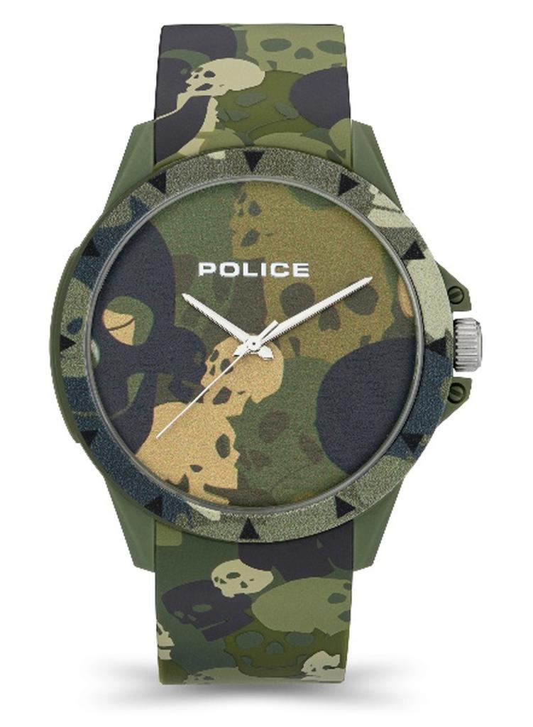 POLICE Sketch Unisex Green Dial Khaki Silicone Strap Analog Watch - 40.7mm - Image 1