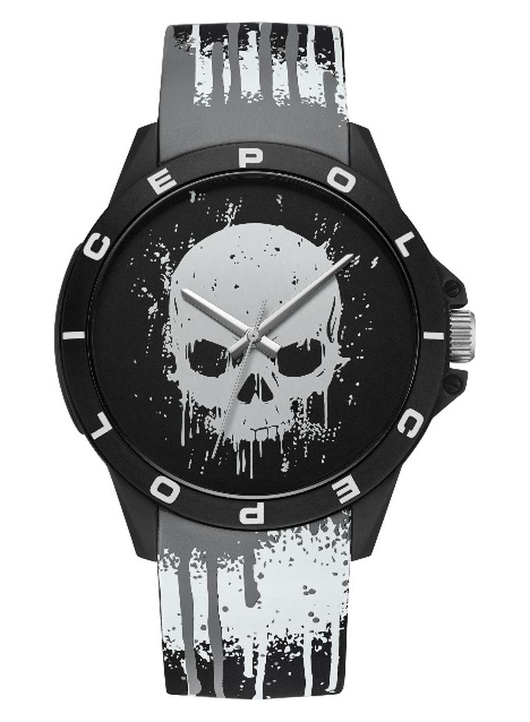 بوليس ساعة أنالوج للرجال والنساء بقرص أسود وحزام سيليكون أسود - 40.7 مم - Image 1